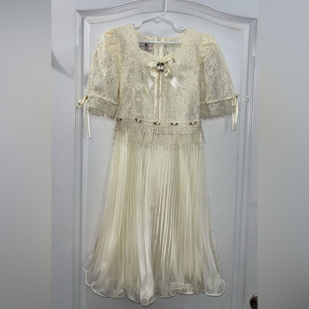 VTG Best Kids USA White Ivory Girls Youth Sz 7/8‎ Lace Dress Cottagecore Prairie